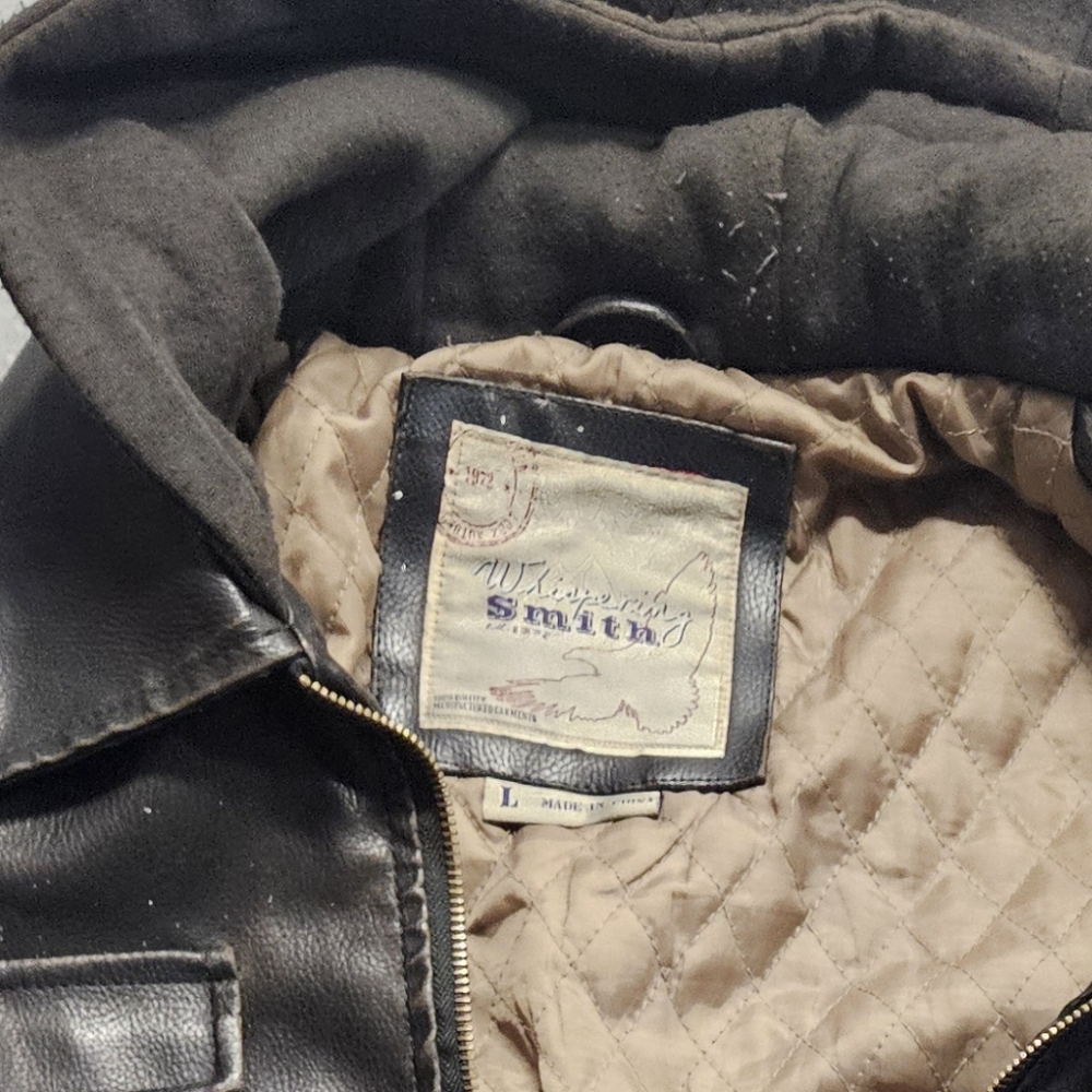 Wrangler Dark Leather Bomber Jacket with Beige Interior
